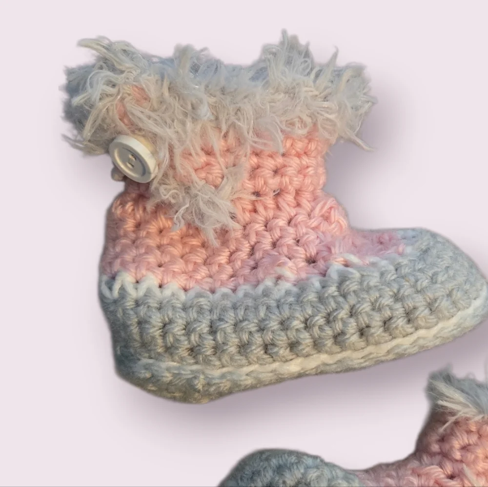 Handmade Cozy Pink and Gray Baby Booties